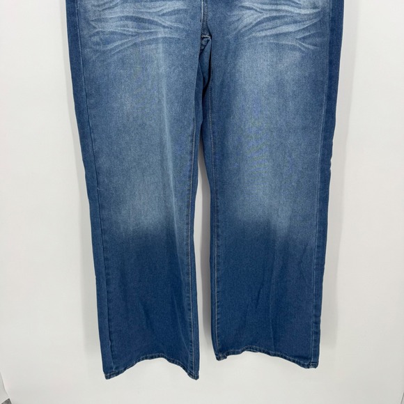 SHEIN Women's Distressed Super Wide Leg High rise Blue Denim Jeans Size 32 - Picture 4 of 8